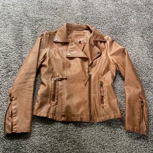 MAX STUDIO Washed Faux Leather Moto Jacket in Cognac Brown Size XS So Adorbs 🥰